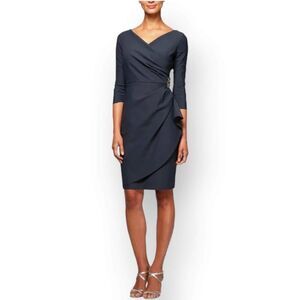 Nwt Alex Evenings Surplice V Neck Ruffle Beaded Hip Sheath Dress Size 14P